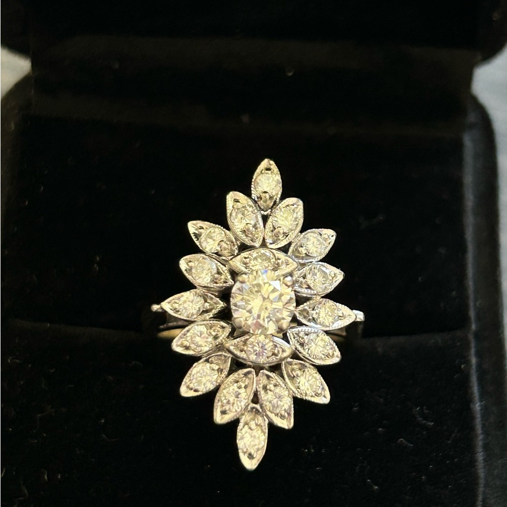 SOLD - Vintage 14k White Gold Ballerina Ring - Natural Diamonds - SOLD